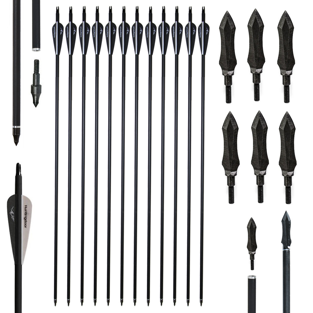 12x Spine 550 HuntingDoor Carbon Arrows and 12x Carbon Steel Arrowhead ...